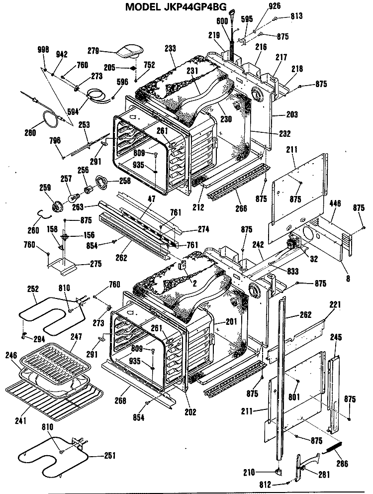 Section Diagram and Parts List for JKP44GP4BG  General Electric Wall Oven