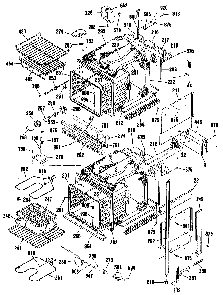 Section Diagram and Parts List for JKP54GP4BG  General Electric Wall Oven