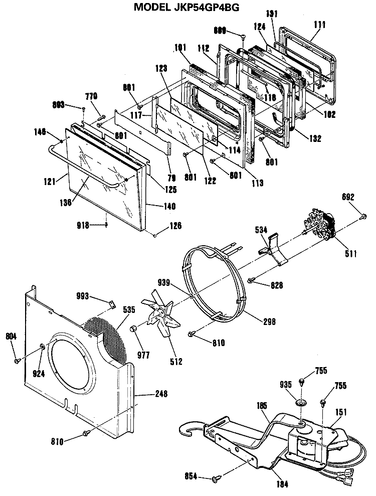 Section Diagram and Parts List for JKP54GP4BG  General Electric Wall Oven