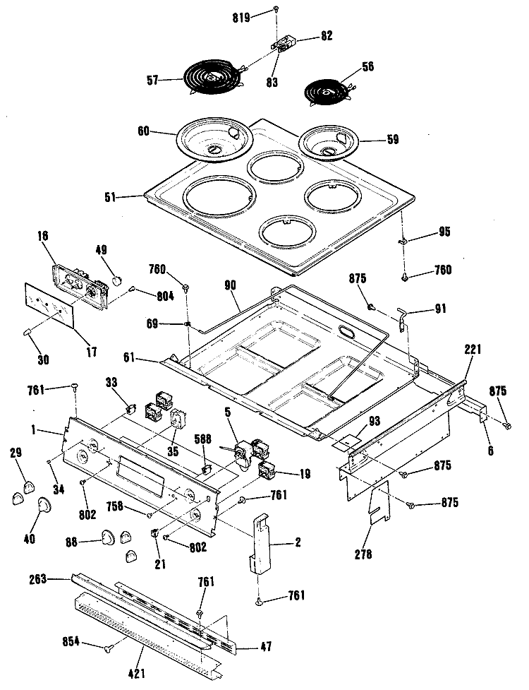 Section Diagram and Parts List for JMS08GR2AD  General Electric Range