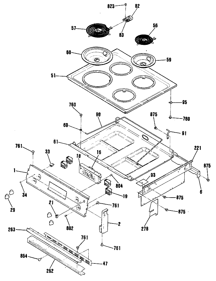 Section Diagram and Parts List for JMP28GR3WH  General Electric Range
