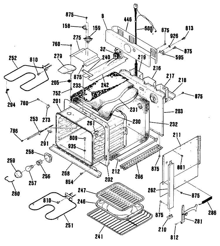 Section Diagram and Parts List for JMP28GR3WH  General Electric Range