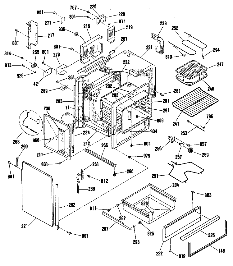 Section Diagram and Parts List for JSP38GS4BG  General Electric Range