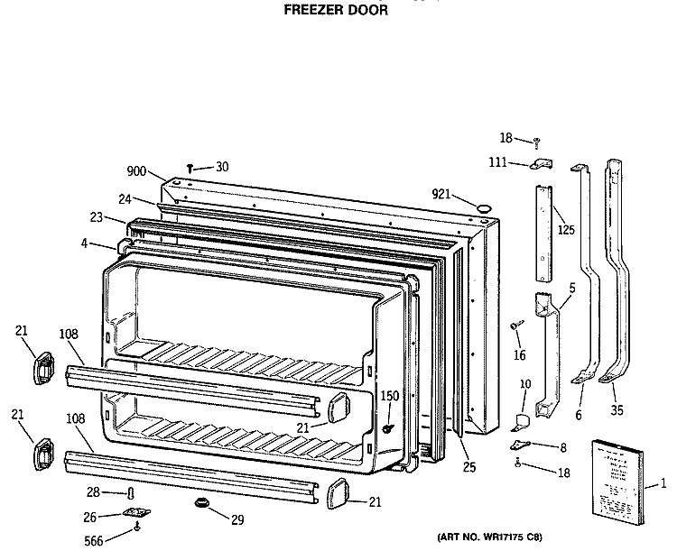 FREEZER DOOR Diagram and Parts List for TBE24JASHRWH  General Electric Refrigerator
