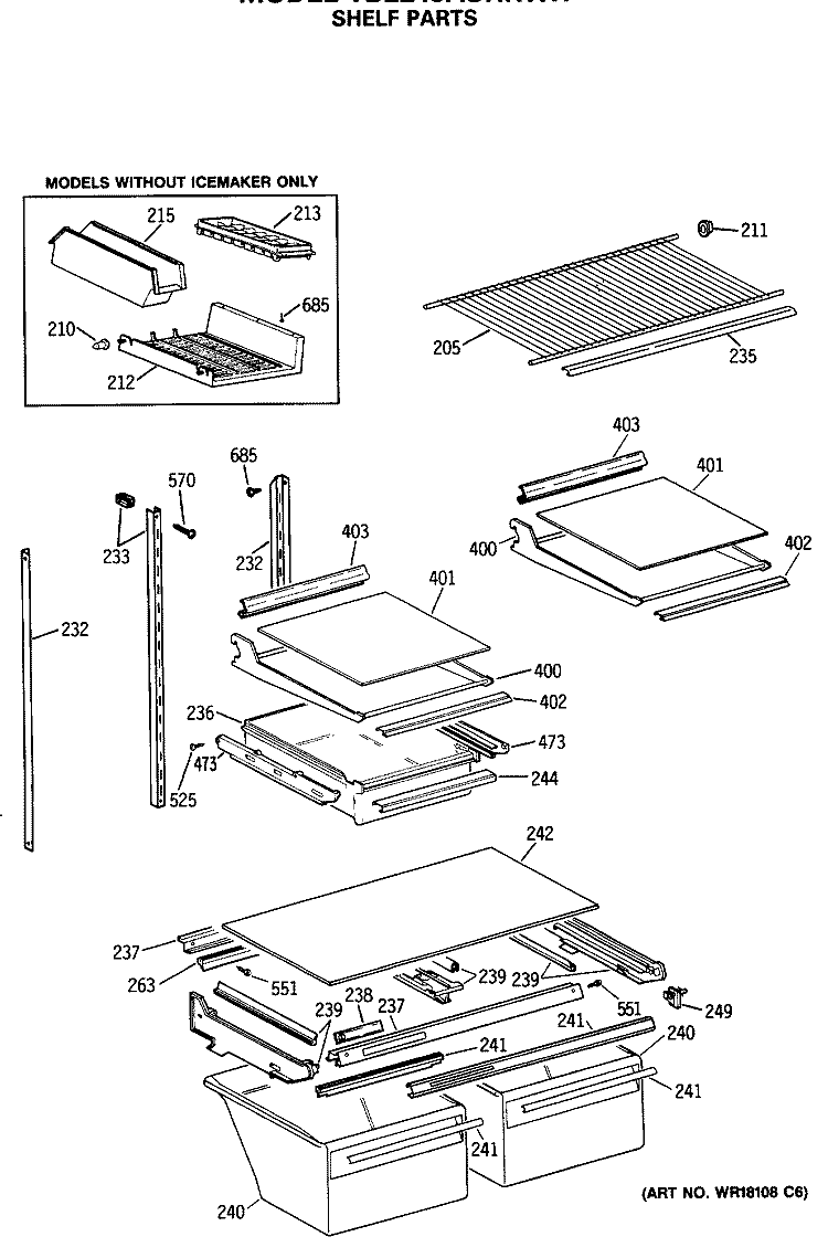 SHELF PARTS Diagram and Parts List for TBE24JASHRWH  General Electric Refrigerator