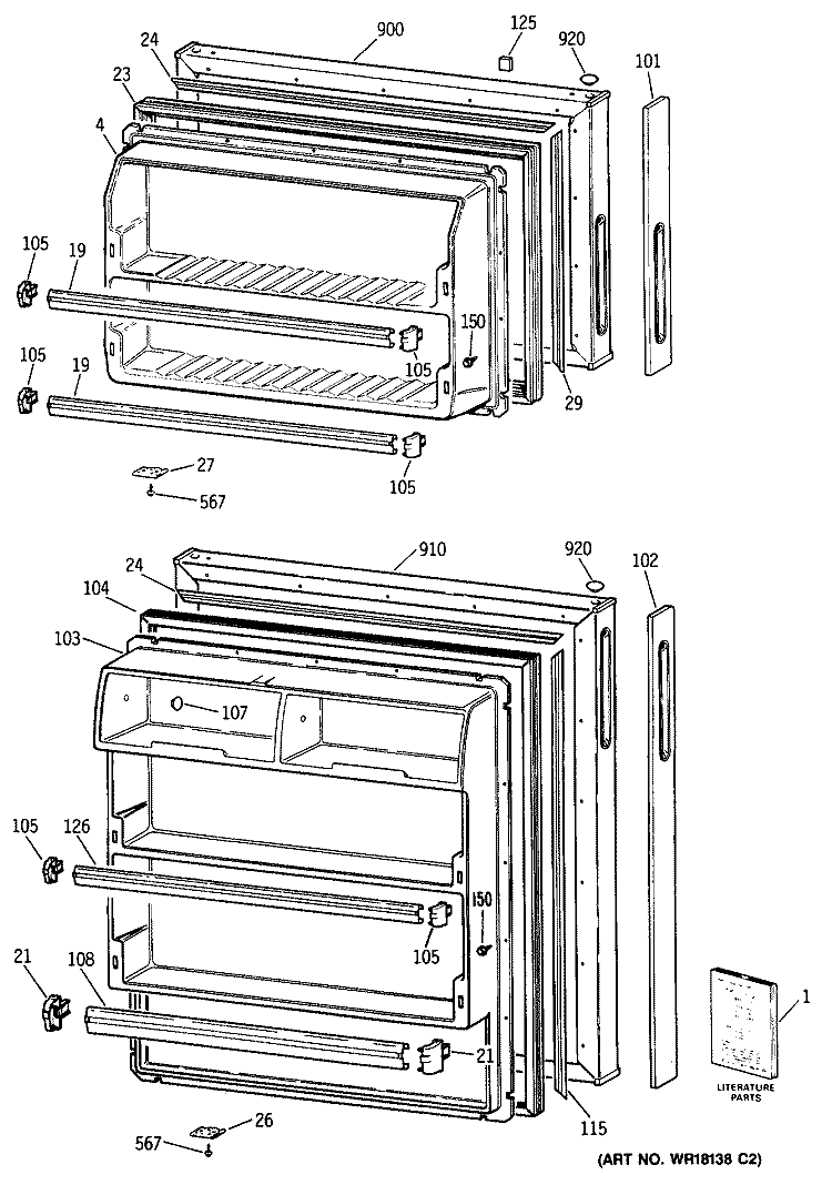 Section Diagram and Parts List for TBX14AYSJRWH  General Electric Refrigerator
