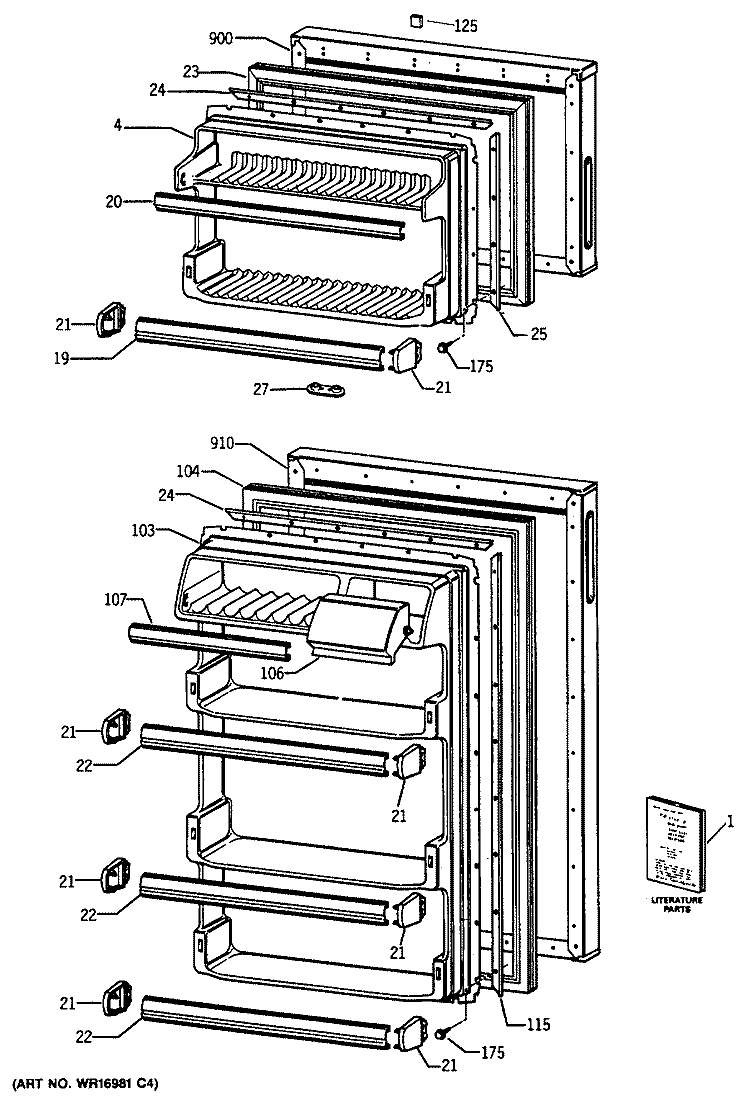 Section Diagram and Parts List for TDE15SNSBRWH  General Electric Refrigerator