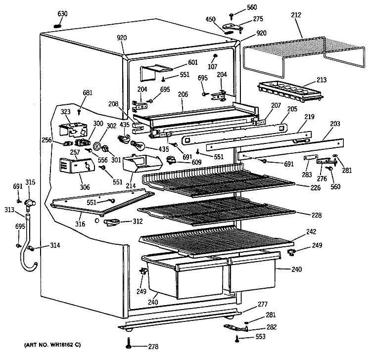 Section Diagram and Parts List for TDE15SNSBRWH  General Electric Refrigerator