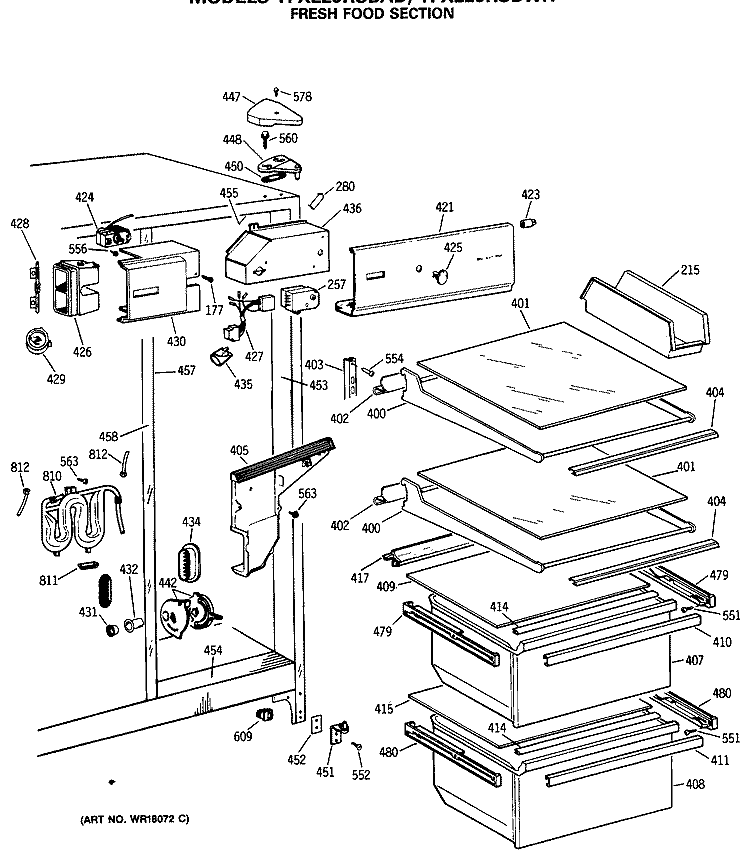 FRESH FOOD SECTION Diagram and Parts List for TFX22JRSBWH  General Electric Refrigerator