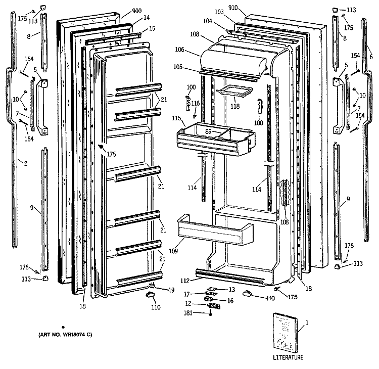 Section Diagram and Parts List for TFX22ZASBAD  General Electric Refrigerator