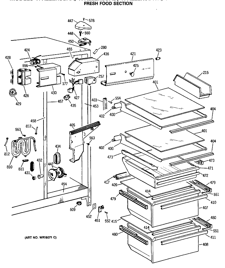 FRESH FOOD SECTION Diagram and Parts List for TFX22ZRSBAA  General Electric Refrigerator