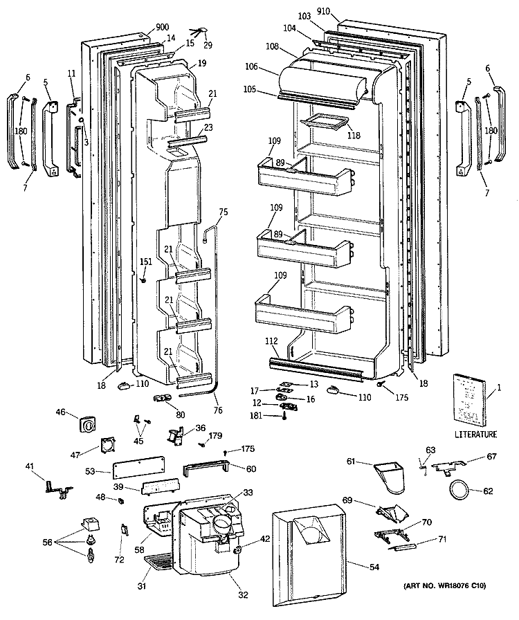 Section Diagram and Parts List for TFX24JRSBWH  General Electric Refrigerator