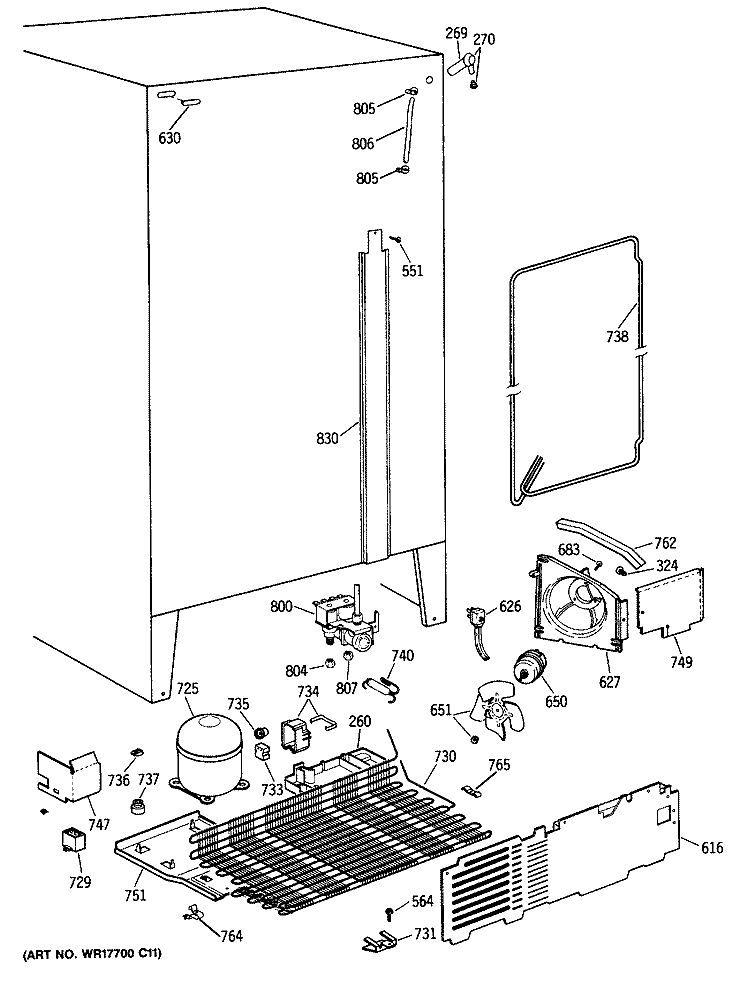 Section Diagram and Parts List for TFX24JRSBWH  General Electric Refrigerator