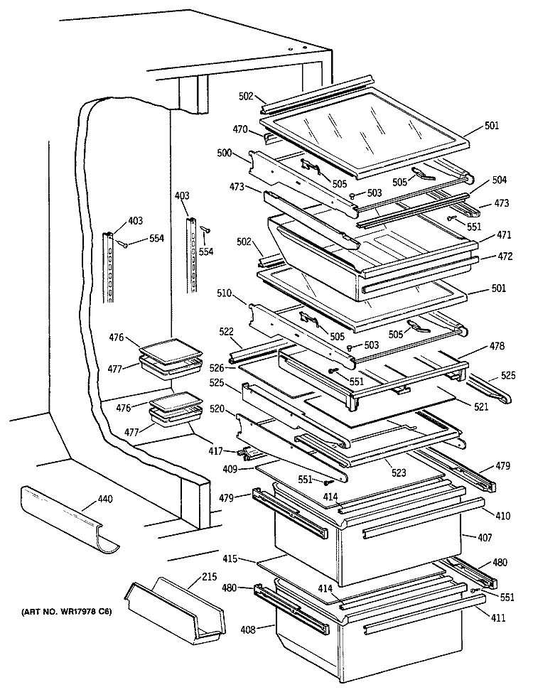 Section Diagram and Parts List for TFX24PFSBWW  General Electric Refrigerator