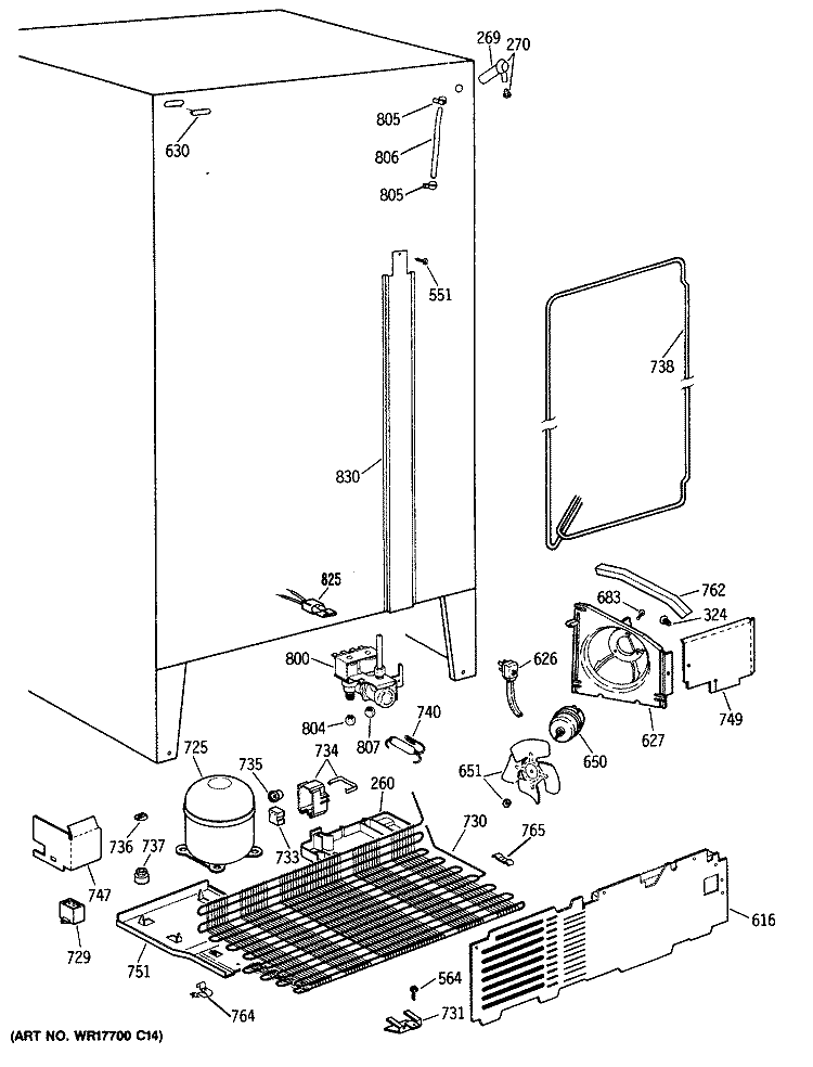 Section Diagram and Parts List for TFX24PFSBWW  General Electric Refrigerator