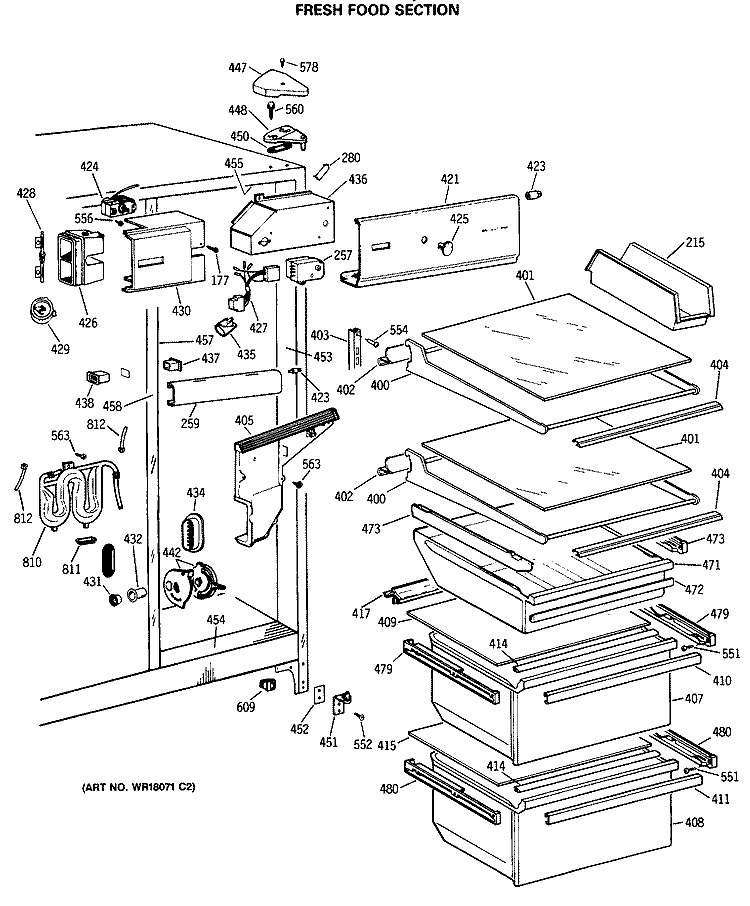 FRESH FOOD SECTION Diagram and Parts List for TFX24ZFSBWH  General Electric Refrigerator