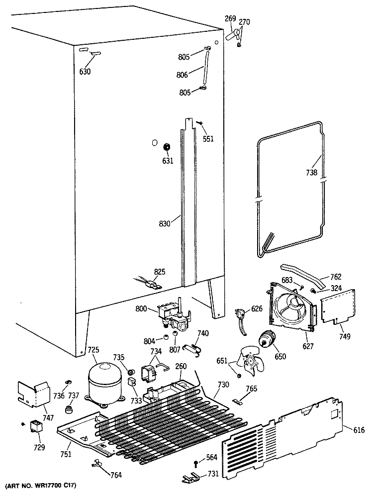 Section Diagram and Parts List for TFX24ZFSBWH  General Electric Refrigerator