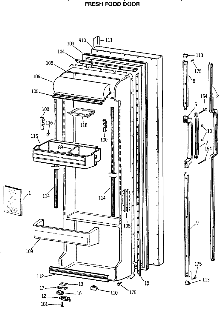 FRESH FOOD DOOR Diagram and Parts List for TFX24ZRSBAD  General Electric Refrigerator