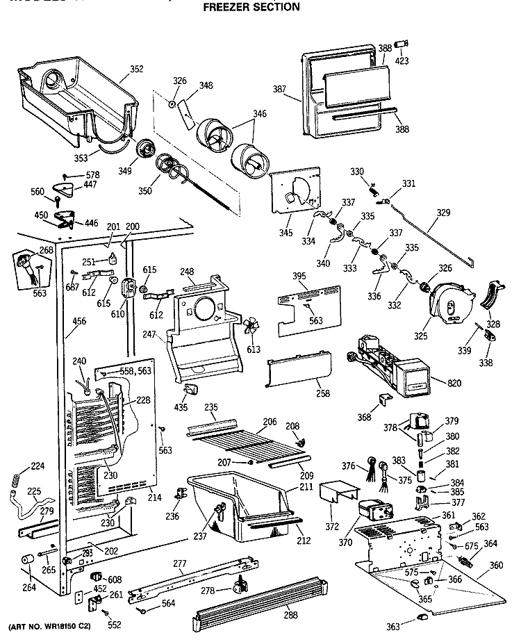 FREEZER SECTION Diagram and Parts List for TFX24ZRSBAD  General Electric Refrigerator