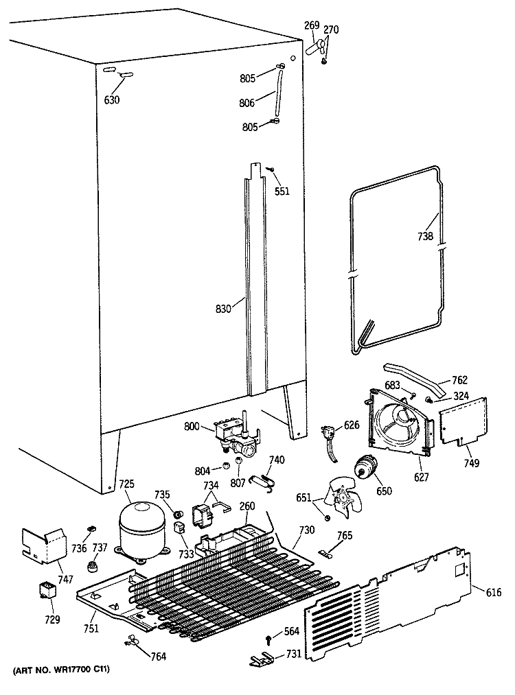 Section Diagram and Parts List for TFX24ZRSBAD  General Electric Refrigerator