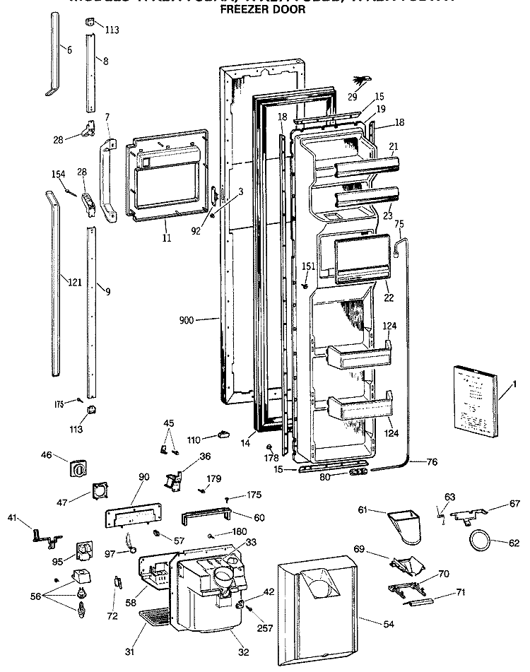 FREEZER DOOR Diagram and Parts List for TFX27PFSBAA  General Electric Refrigerator