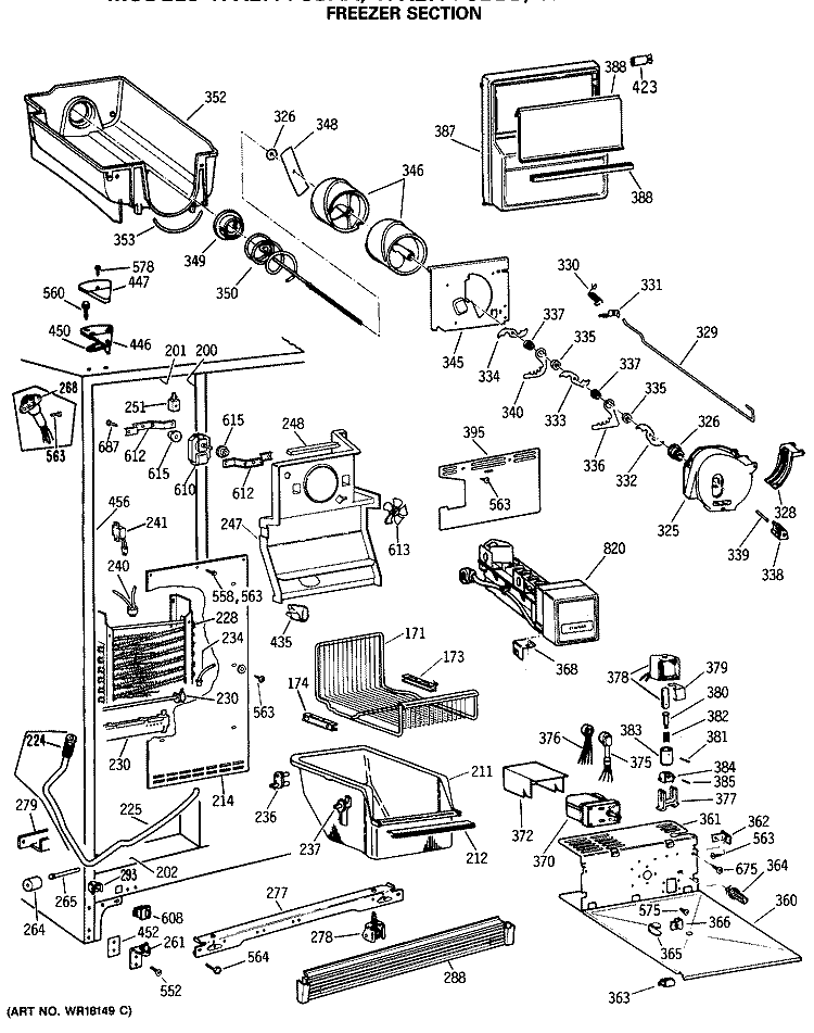 FREEZER SECTION Diagram and Parts List for TFX27PFSBAA  General Electric Refrigerator