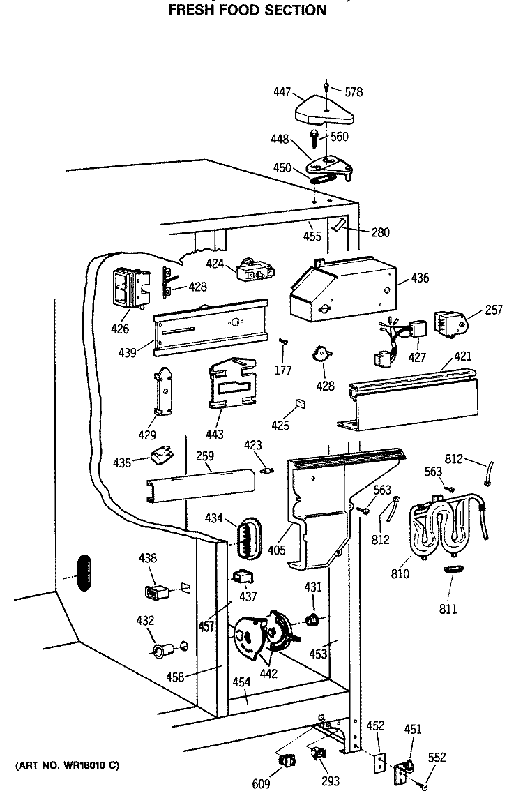 FRESH FOOD SECTION Diagram and Parts List for TFX27PFSBAA  General Electric Refrigerator