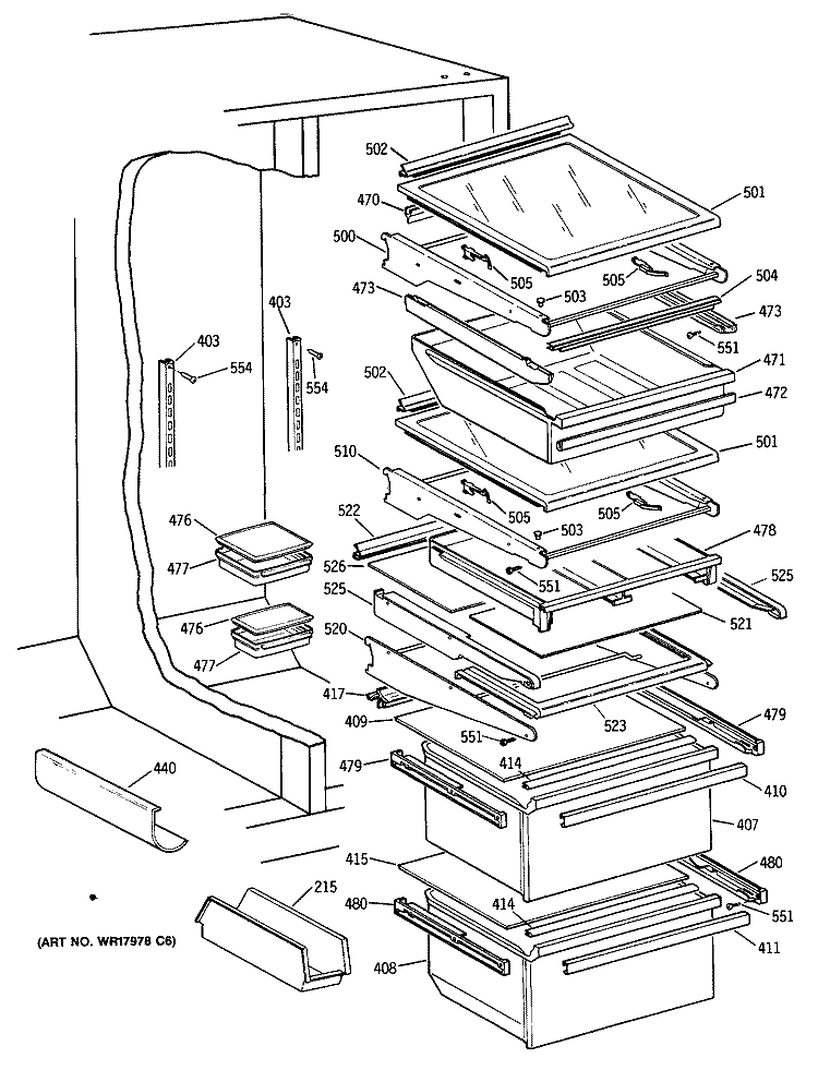 Section Diagram and Parts List for TFX27PFSBAA  General Electric Refrigerator