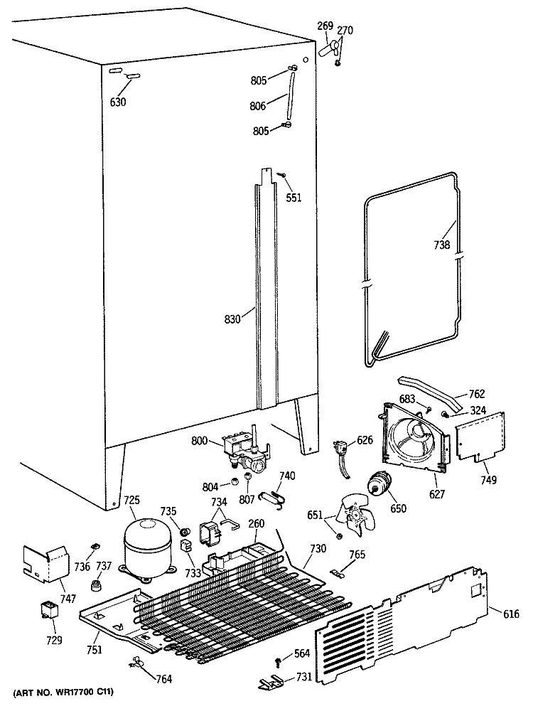 Section Diagram and Parts List for TFX27PFSBAA  General Electric Refrigerator