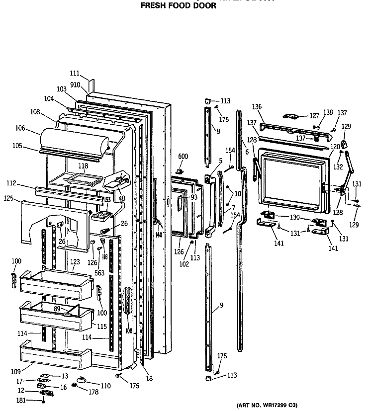 FRESH FOOD DOOR Diagram and Parts List for TFX27ZFSBAD  General Electric Refrigerator