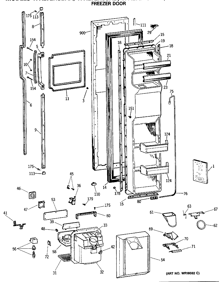 FREEZER DOOR Diagram and Parts List for TFX27ZRSBWW  General Electric Refrigerator