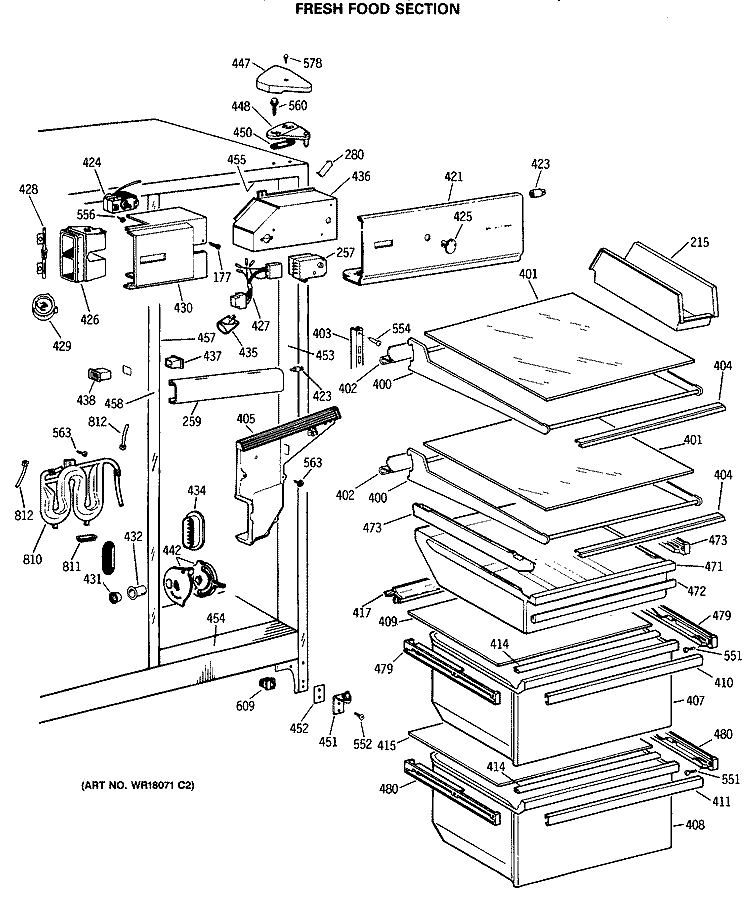 FRESH FOOD SECTION Diagram and Parts List for TFX27ZRSBWW  General Electric Refrigerator