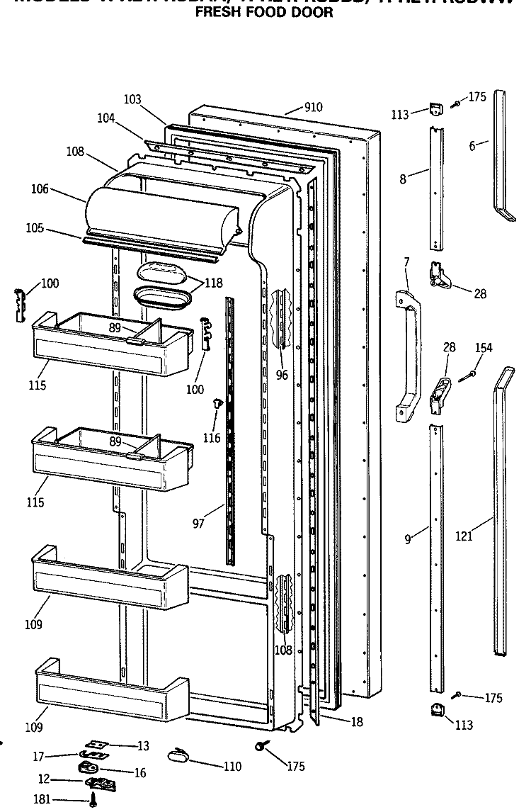 FRESH FOOD DOOR Diagram and Parts List for TPH21PRSBBB  General Electric Refrigerator
