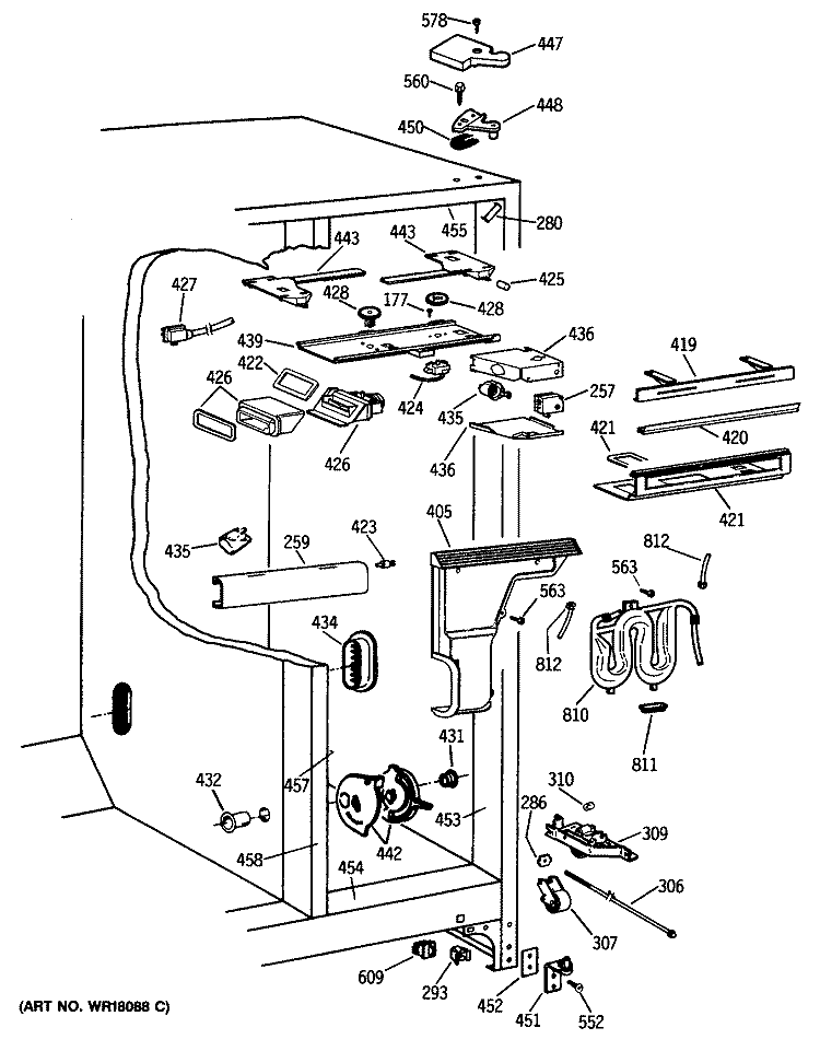 Section Diagram and Parts List for TPH21PRSBBB  General Electric Refrigerator