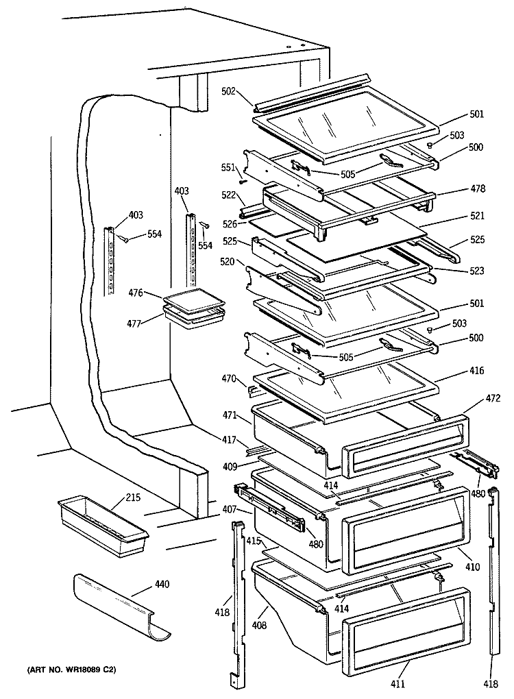 Section Diagram and Parts List for TPH21PRSBBB  General Electric Refrigerator