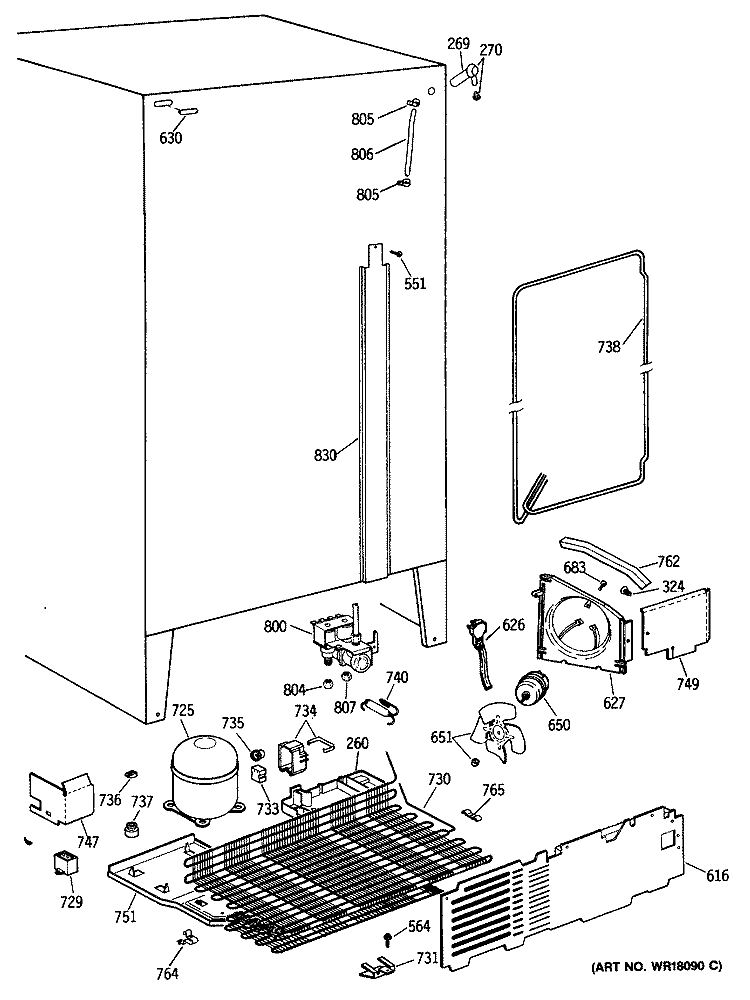 Section Diagram and Parts List for TPH21PRSBBB  General Electric Refrigerator