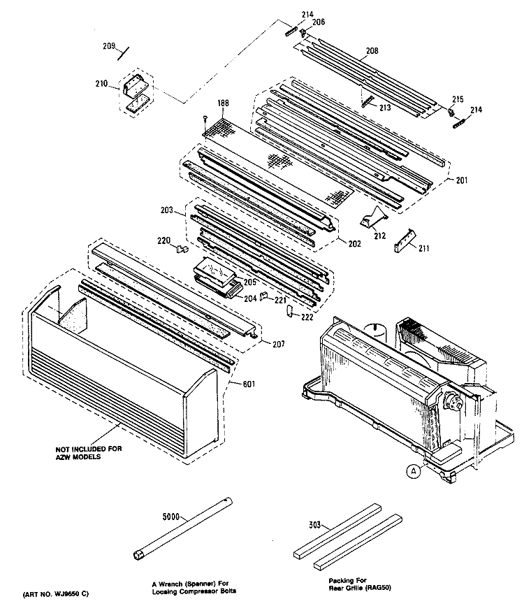 Section Diagram and Parts List for AZC515DBV4  General Electric Air Conditioner