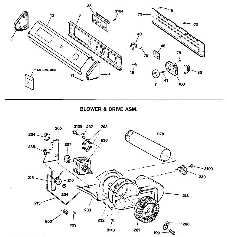 BACKSPLASH ASSEMBLY Diagram and Parts List for DDE9605SAMAA  General Electric Dryer