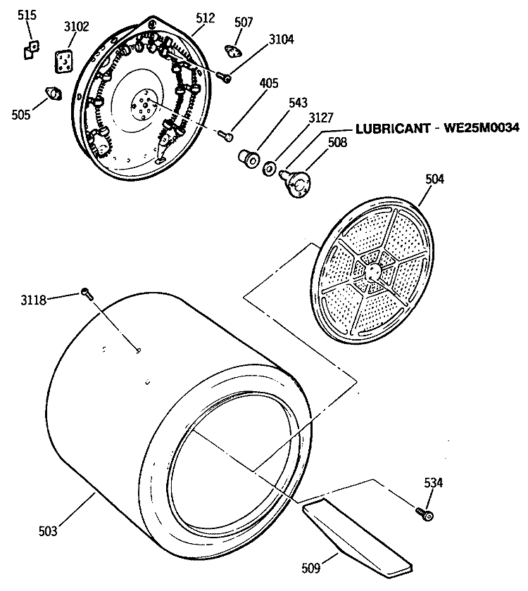 Section Diagram and Parts List for DDE9605SAMAA  General Electric Dryer