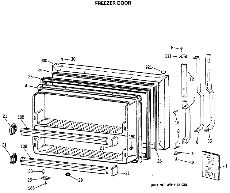 FREEZER DOOR Diagram and Parts List for TBX18JISGRAD  General Electric Refrigerator