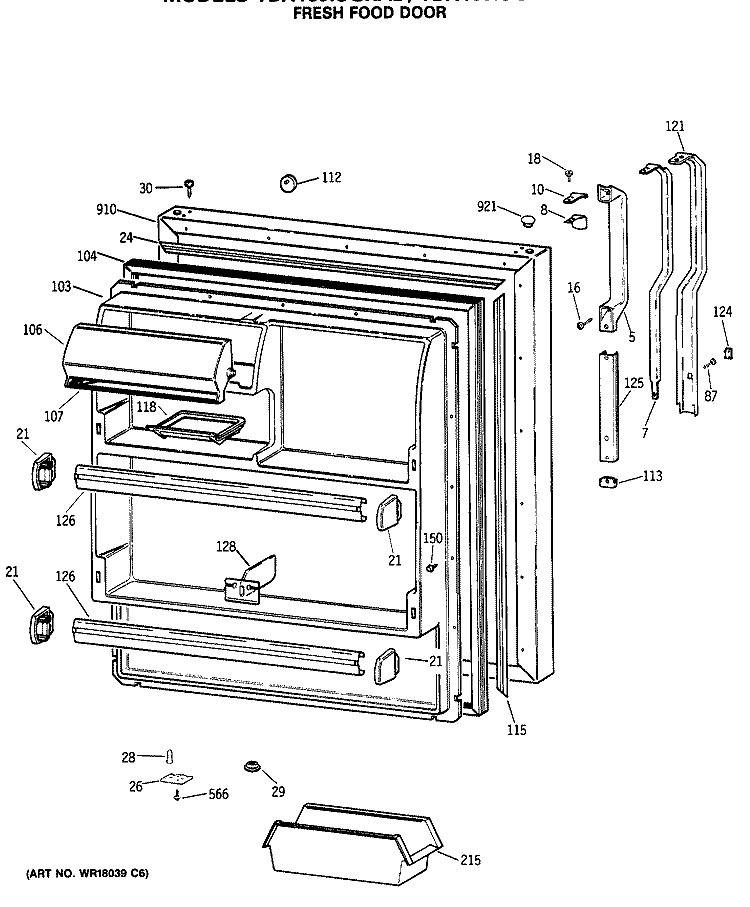 FRESH FOOD DOOR Diagram and Parts List for TBX18JISGRAD  General Electric Refrigerator