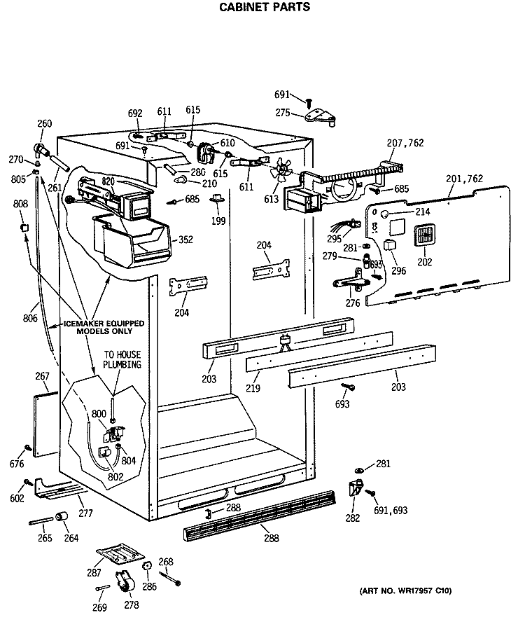CABINET PARTS Diagram and Parts List for TBX18JISGRAD  General Electric Refrigerator