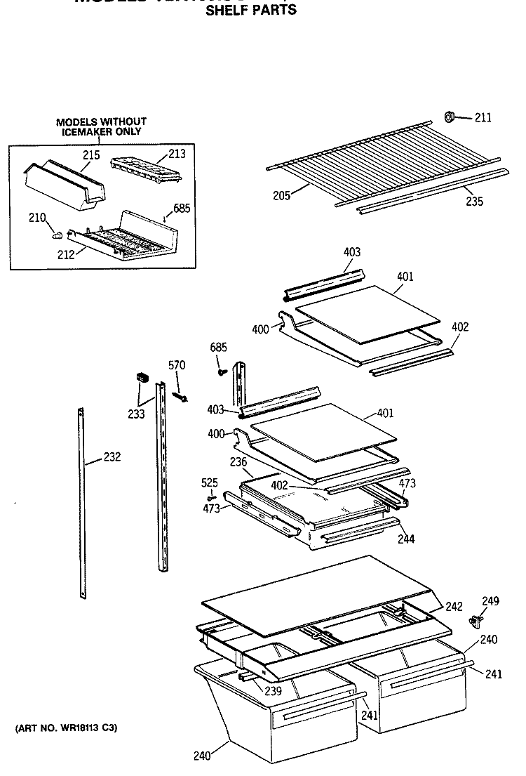 SHELF PARTS Diagram and Parts List for TBX18JISGRAD  General Electric Refrigerator