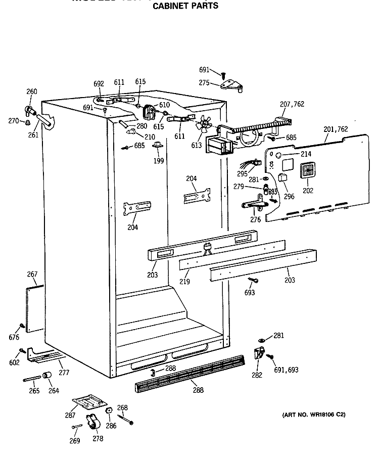 CABINET PARTS Diagram and Parts List for TBX19JATMRWH  General Electric Refrigerator