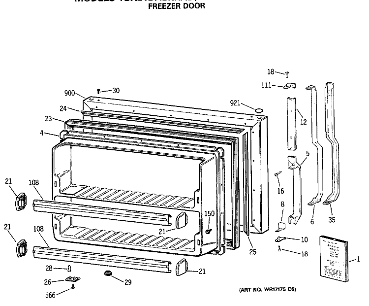 FREEZER DOOR Diagram and Parts List for TBX21DASRRWH  General Electric Refrigerator