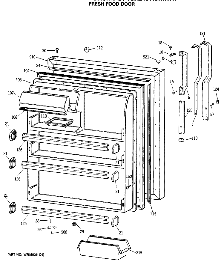 FRESH FOOD DOOR Diagram and Parts List for TBX21DASRRWH  General Electric Refrigerator