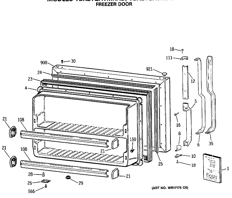 FREEZER DOOR Diagram and Parts List for TBX21GATMRWH  General Electric Refrigerator