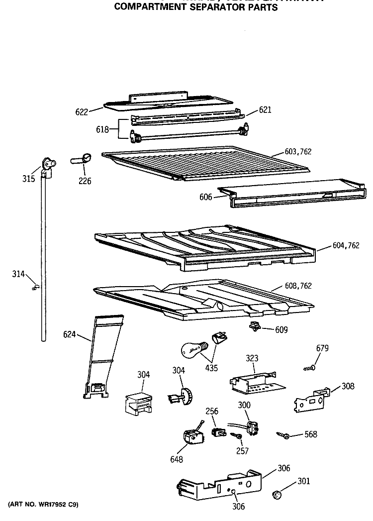 COMPARTMENT SEPARATOR PARTS Diagram and Parts List for TBX21GATMRWH  General Electric Refrigerator