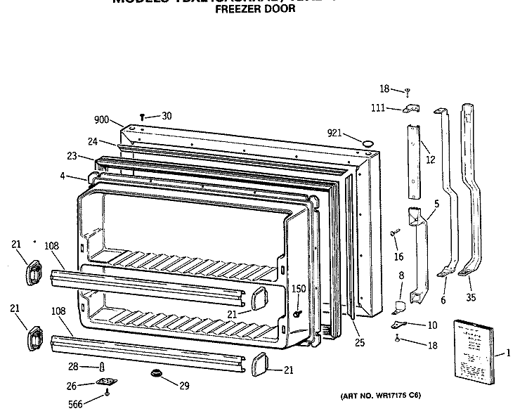 FREEZER DOOR Diagram and Parts List for TBX21SASRRAD  General Electric Refrigerator
