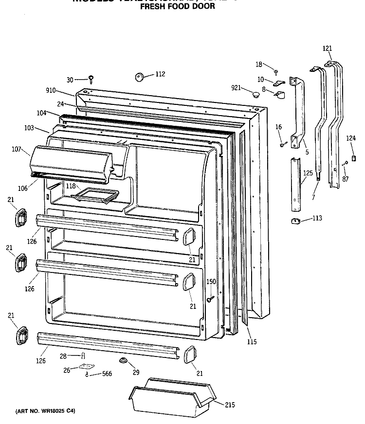 FRESH FOOD DOOR Diagram and Parts List for TBX21SASRRAD  General Electric Refrigerator